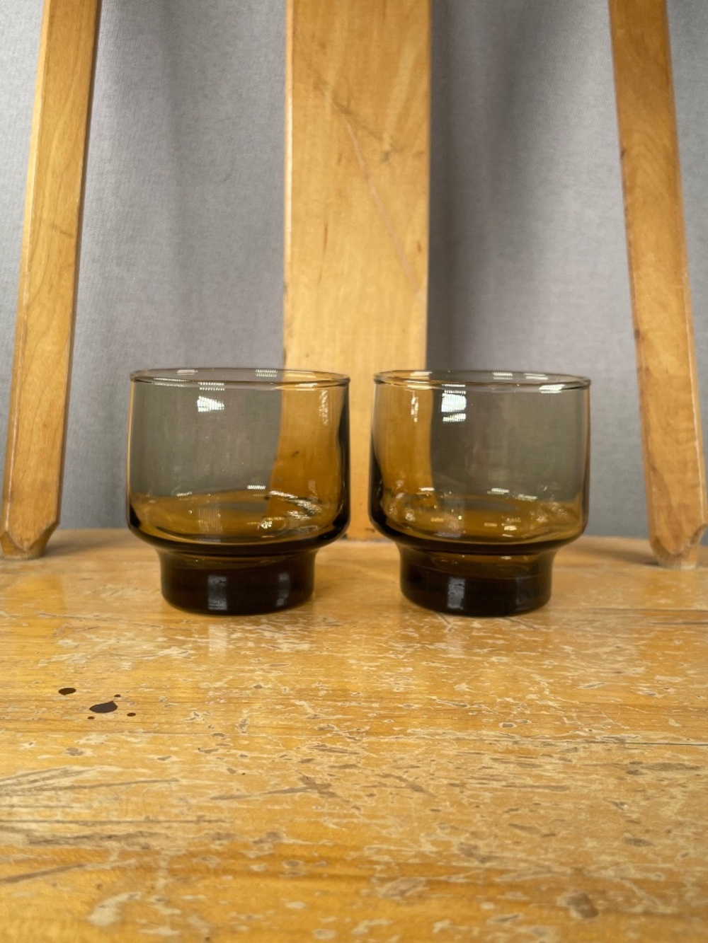 Vintage 70s Libbey Tawny Accent Petite Juice Rocks Glasses Set of 2